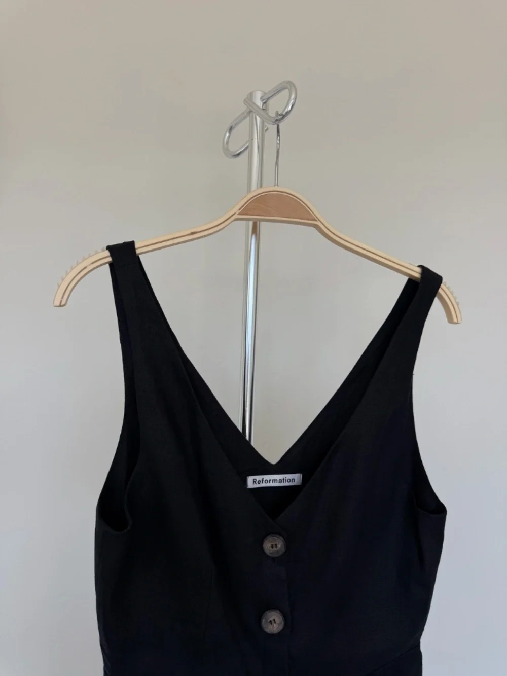 Reformation  Black Linen Blend Button Wide Leg Jumpsuit with Pockets